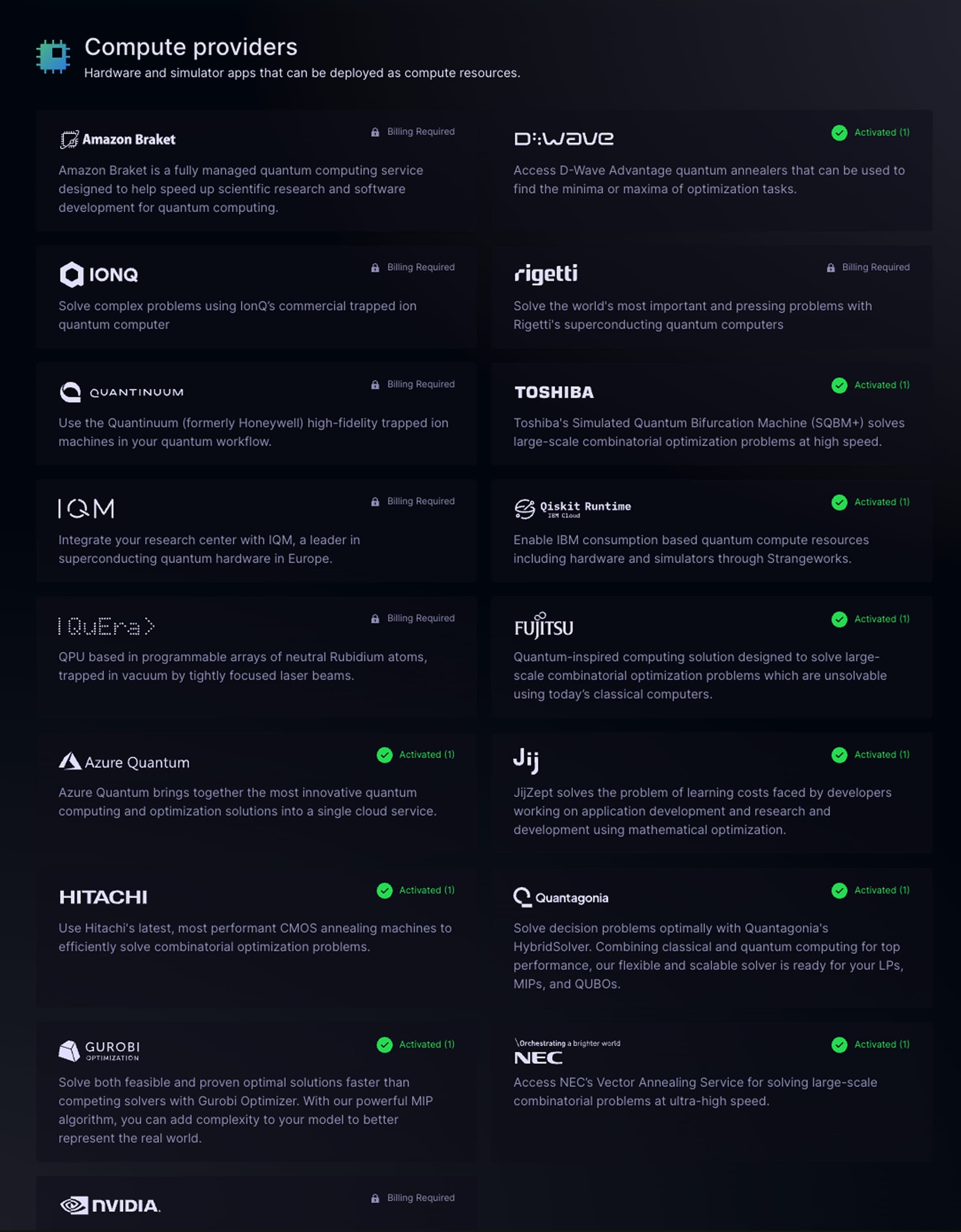 Strangeworks Compute dashboard