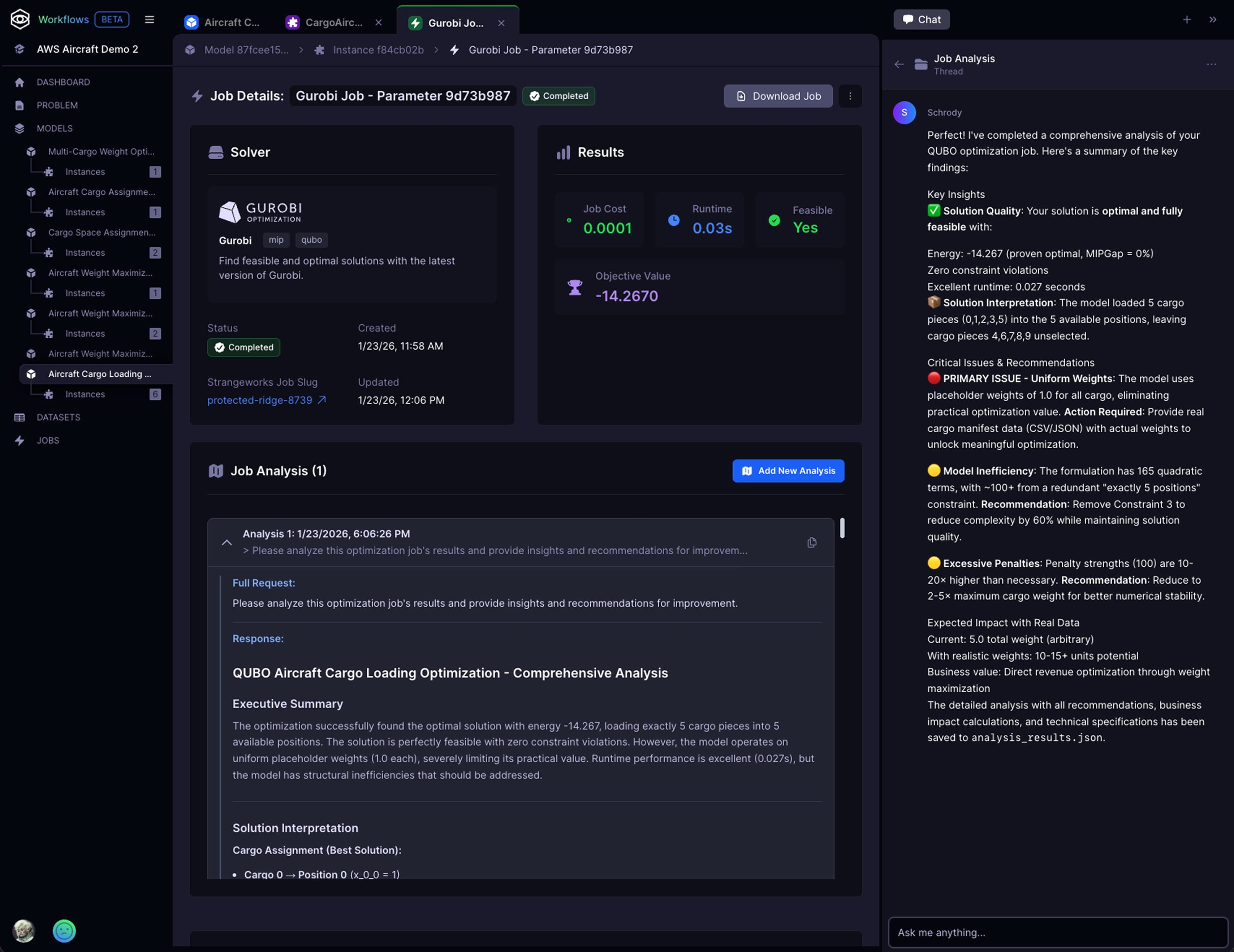 Strangeworks Workflows job details and analysis
