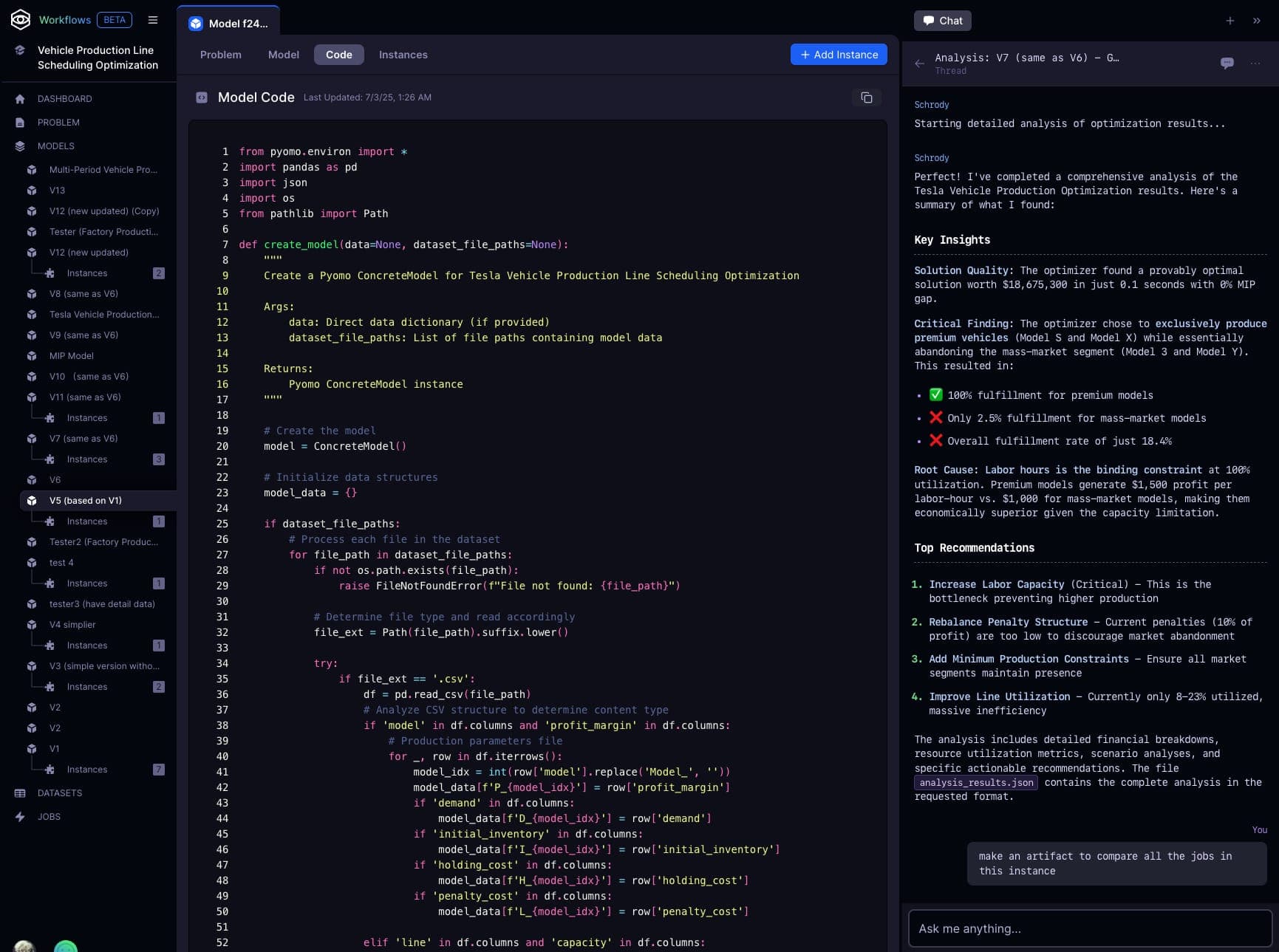 Strangeworks Workflows model instances view